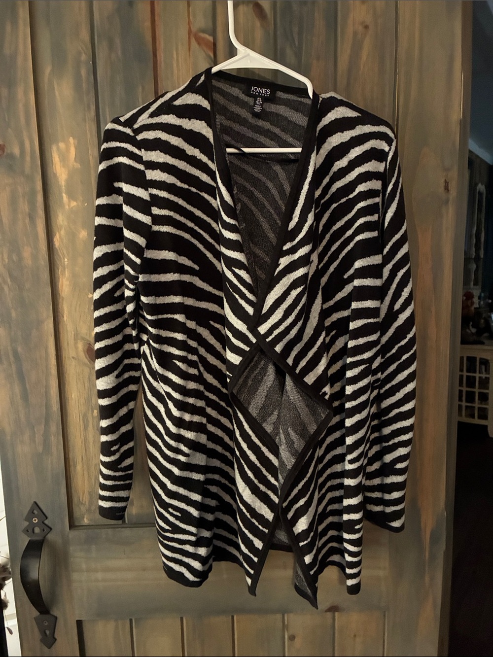 Jones New York Black & White Zebra-Pattern Draped Cardigan